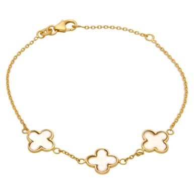New Gold Plated Mother Of Pearl Trilogy Petal Clover Bracelet