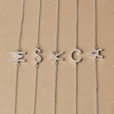 Sterling Silver Cubic Zirconia Inital Bracelet