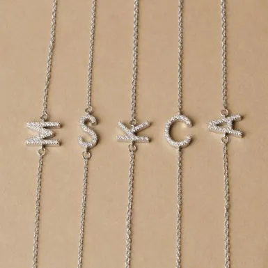 Sterling Silver Cubic Zirconia Inital Bracelet