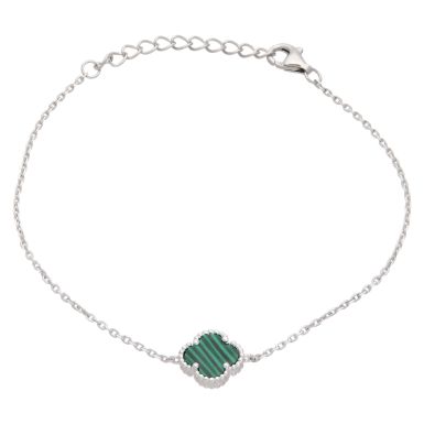 New Sterling Silver Malachite Clover Petal Bracelet
