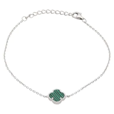 New Sterling Silver Malachite Clover Petal Bracelet