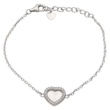 New Sterling Silver Cubic Zirconia Edged Sunburst Heart Bracelet