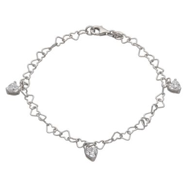 New Sterling Silver Heart Link Gemstone Hearts Charm Bracelet