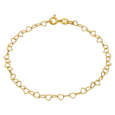 New Gold Plated Silver 7" Heart Link Bracelet