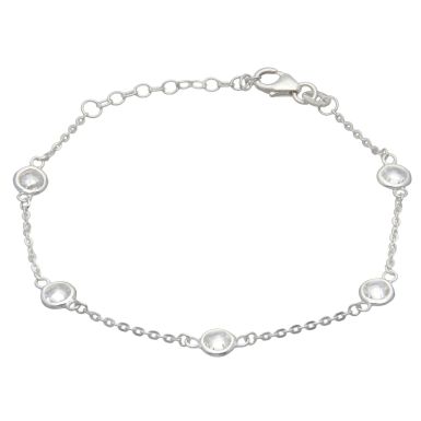 New Sterling Silver Cubic Zirconia Station Bracelet