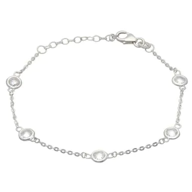 New Sterling Silver Cubic Zirconia Station Bracelet