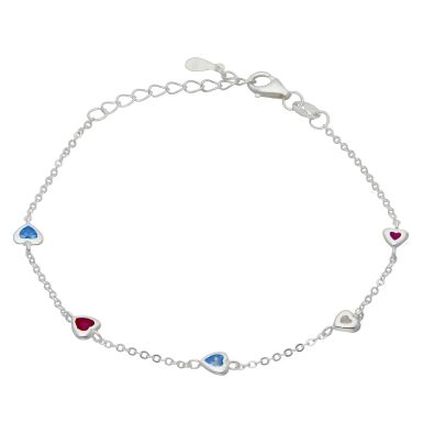 New Sterling Silver Multi Colour Cubic Zirconia Hearts Bracelet
