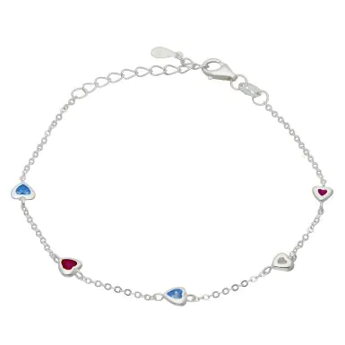 New Sterling Silver Multi Colour Cubic Zirconia Hearts Bracelet