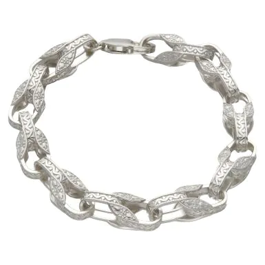 New Sterling Silver 7.5" Patterned Tulip Link Bracelet