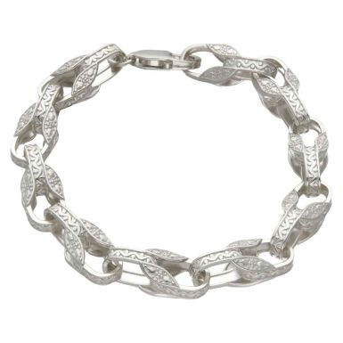 New Sterling Silver 9" Patterned Tulip Link Bracelet