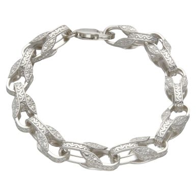 New Sterling Silver 9" Patterned Tulip Link Bracelet