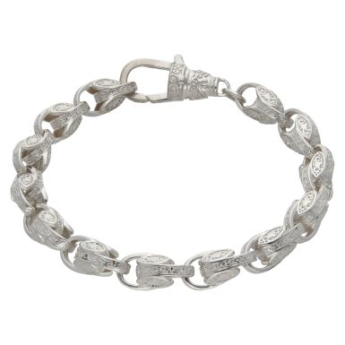 New Sterling Silver 9" Patterned Tulip Link Bracelet