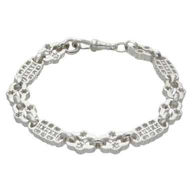 New Sterling Silver 9" Stars & Bars Link Bracelet