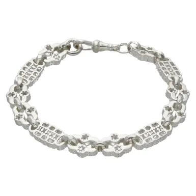 New Sterling Silver 9" Stars & Bars Link Bracelet