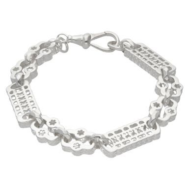 New Sterling Silver 9" Stars & Bars Link Bracelet
