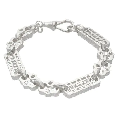 New Sterling Silver 9" Stars & Bars Link Bracelet