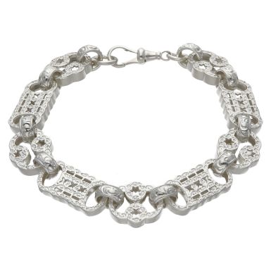 New Sterling Silver 9" Stars & Bars Link Bracelet