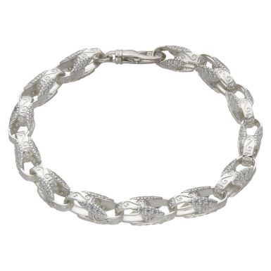 New Sterling Silver 9" Cubic Zirconia Tulip Link Bracelet