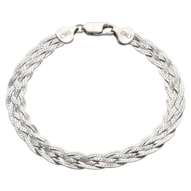 New Sterling Silver 7.5" Woven Herringbone Bracelet