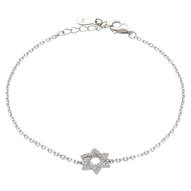 New Sterling Silver 7.5" Cubic Zirconia Star Of David Bracelet