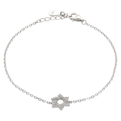 New Sterling Silver 7.5" Cubic Zirconia Star Of David Bracelet