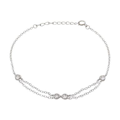 New Sterling Silver Double Row Chain Link Hearts Bracelet