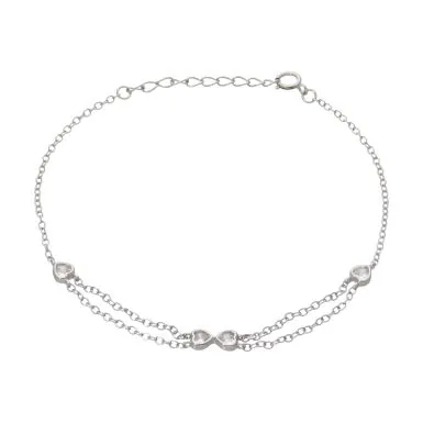New Sterling Silver Double Row Chain Link Hearts Bracelet