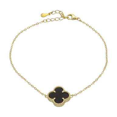 New Gold Plated Silver Onyx Clover Petal Bracelet