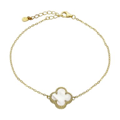New Gold Plated Silver Mother Of Pearl Clover Petal Bracelet