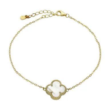 New Gold Plated Silver Mother Of Pearl Clover Petal Bracelet