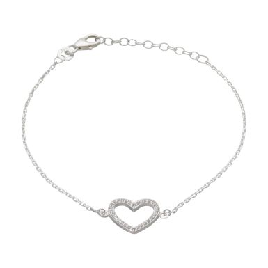 New Sterling Silver Cubic Zirconia Heart Bracelet