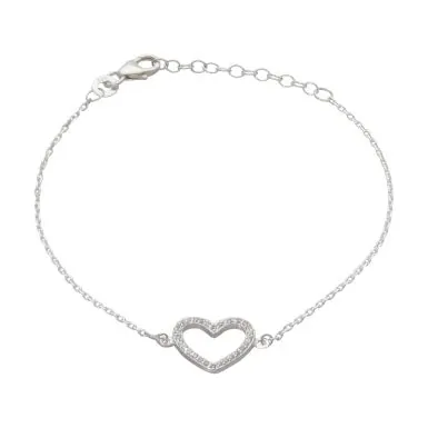 New Sterling Silver Cubic Zirconia Heart Bracelet