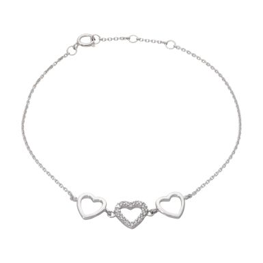 New Sterling Silver Cubic Zirconia Triple Heart Bracelet