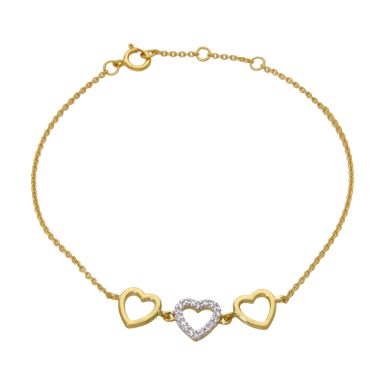 New Gold Plated Silver Cubic Zirconia Triple Heart Bracelet