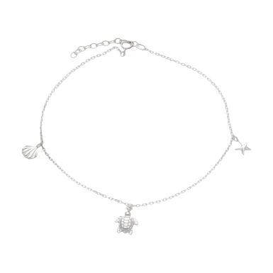 New Sterling Silver Turtle Starfish & Shell Sealife Anklet