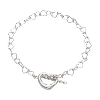 New Sterling Silver 7.5" T-Bar Heart Link Lariat Bracelet