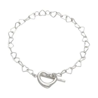 New Sterling Silver 7.5" T-Bar Heart Link Lariat Bracelet