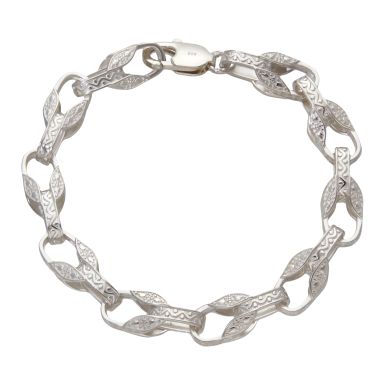 New Sterling Silver 7.5" Engraved Tulip Link Bracelet
