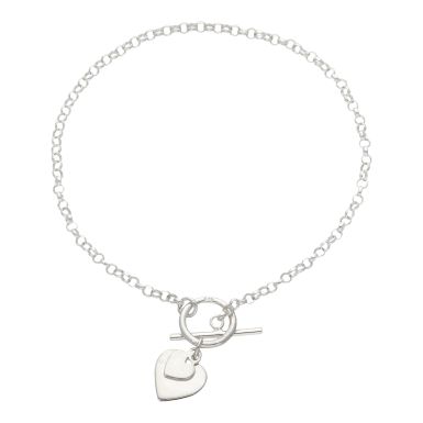New Sterling Silver 7.5" Heart & T-Bar Lariat Bracelet