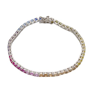 New Sterling Silver 7" Rainbow Cubic Zirconia Tennis Bracelet