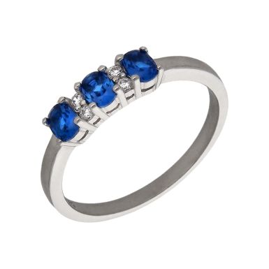 New Sterling Silver Blue & White Cubic Zirconia Trilogy Ring