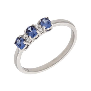 New Sterling Silver Blue & White Cubic Zirconia Trilogy Ring