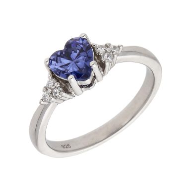 New Sterling Silver Blue Cubic Zirconia Heart Ring