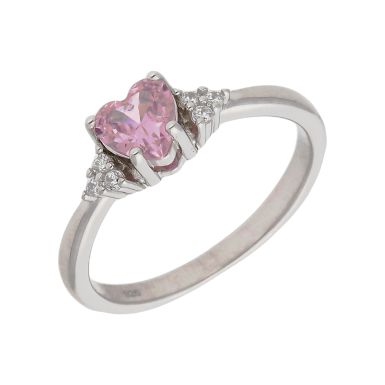 New Sterling Silver Pink Cubic Zirconia Heart Ring