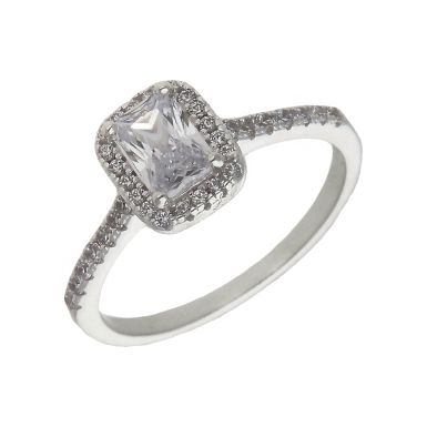 New Sterling Silver Cubic Zirconia Halo Cluster Ring
