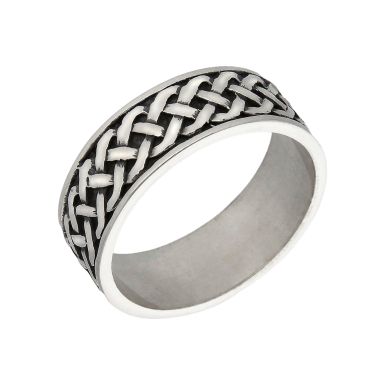 New Sterling Silver Black Woven Celtic Design 8mm Wide Band Ring