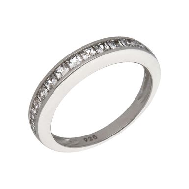 New Sterling Silver Square Cut Cubic Zirconia Half Eternity Ring