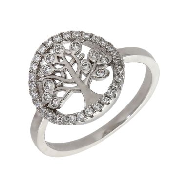 New Sterling Silver Cubic Zirconia Tree Of Life Ring