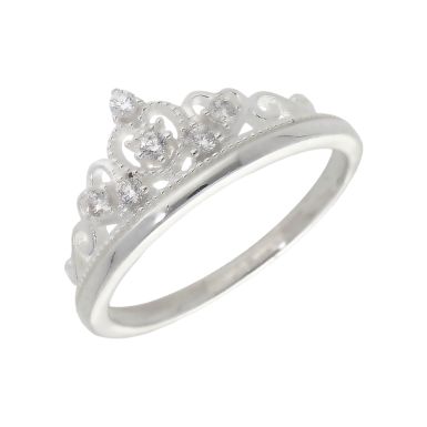 New Sterling Silver Cubic Zirconia Crown Ring
