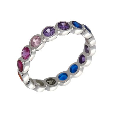 New Sterling Silver Rainbow Cubic Zirconia Full Band Ring